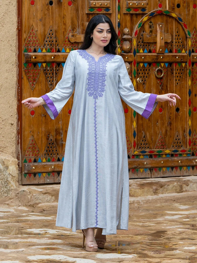 Embroidered Long-Sleeved Abaya Dress
