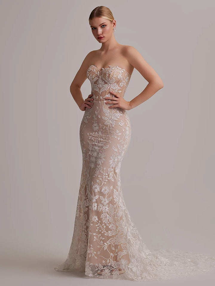 Exquisite Embroidered Floral Lace Wedding Dress