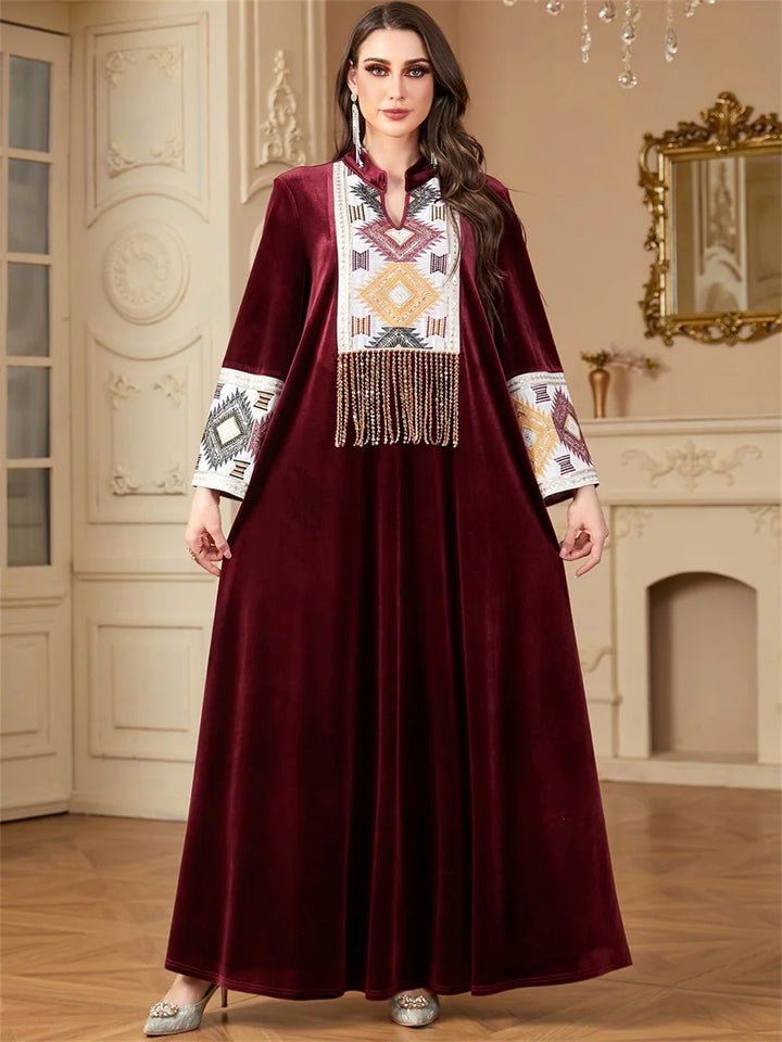 Stunning Notched Stand Collar Abaya Dress