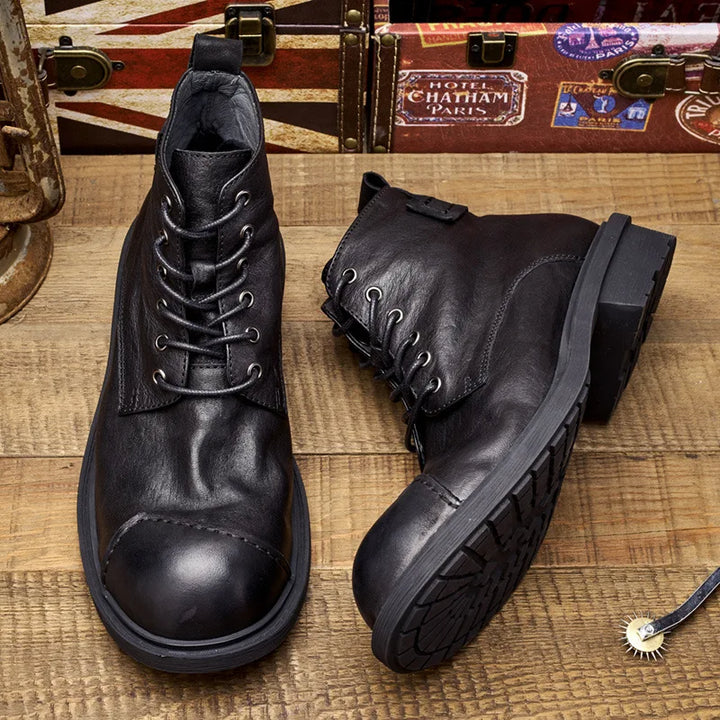 Round Toe Full Grain Leather Boots