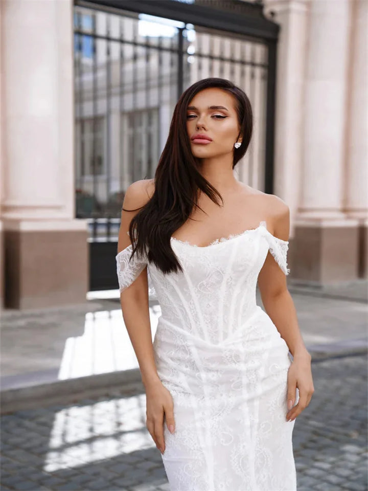 Modern Off Shoulder Neckline Bridal Gown