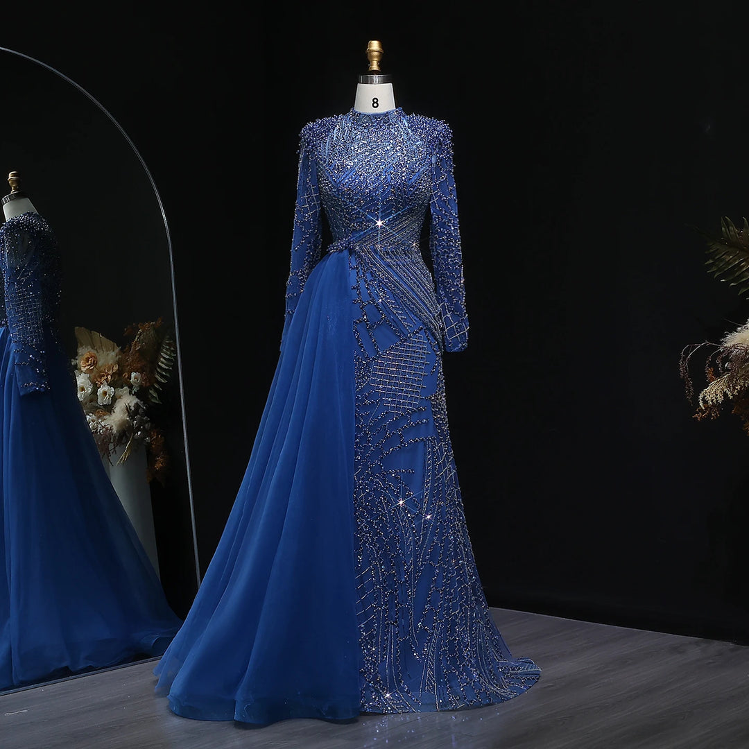 Luxury High Neck Beaded Arabic Party Dress