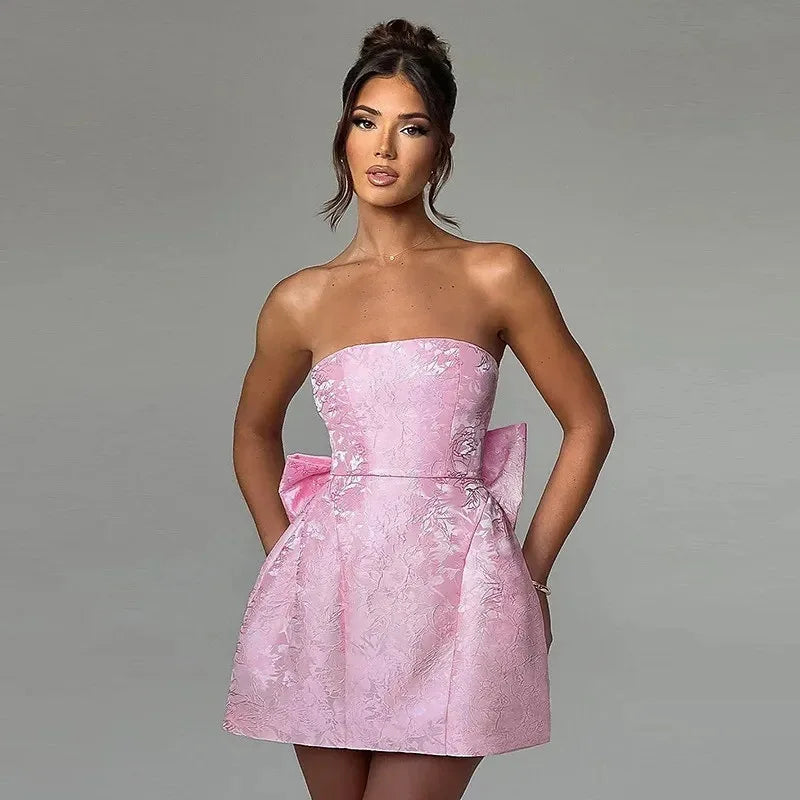 Refined Jacquard Bow A-Line Mini Dress