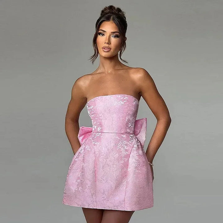 Refined Jacquard Bow A-Line Mini Dress