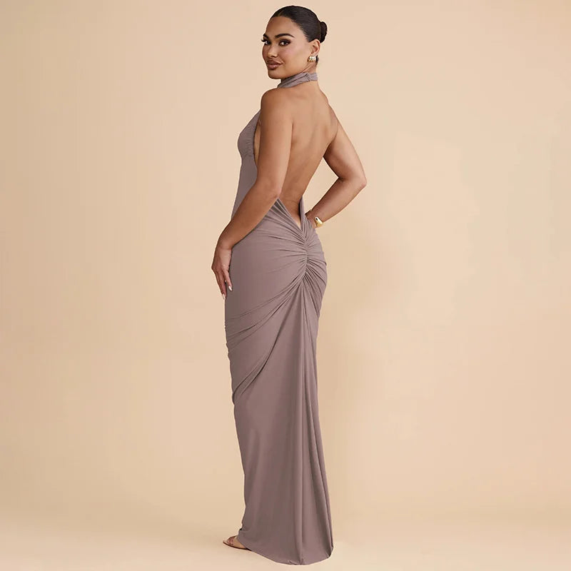 Alluring Diagonal Collar Maxi Dress