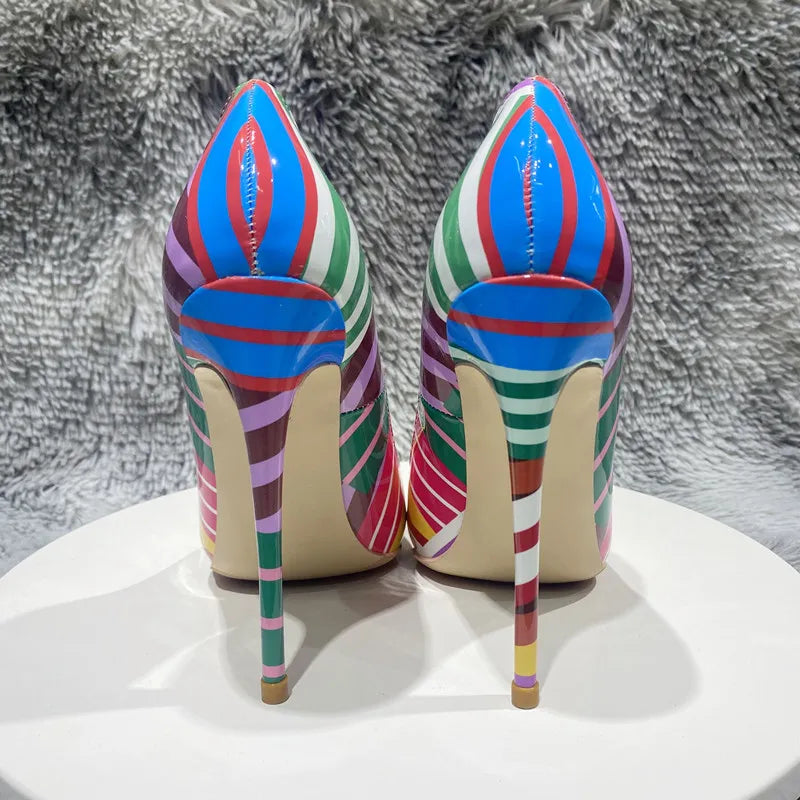 Graffiti Striped High-heeled Shoes