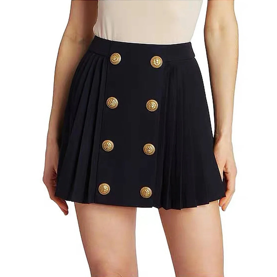 Double-Breasted Mini Pleated Skirts