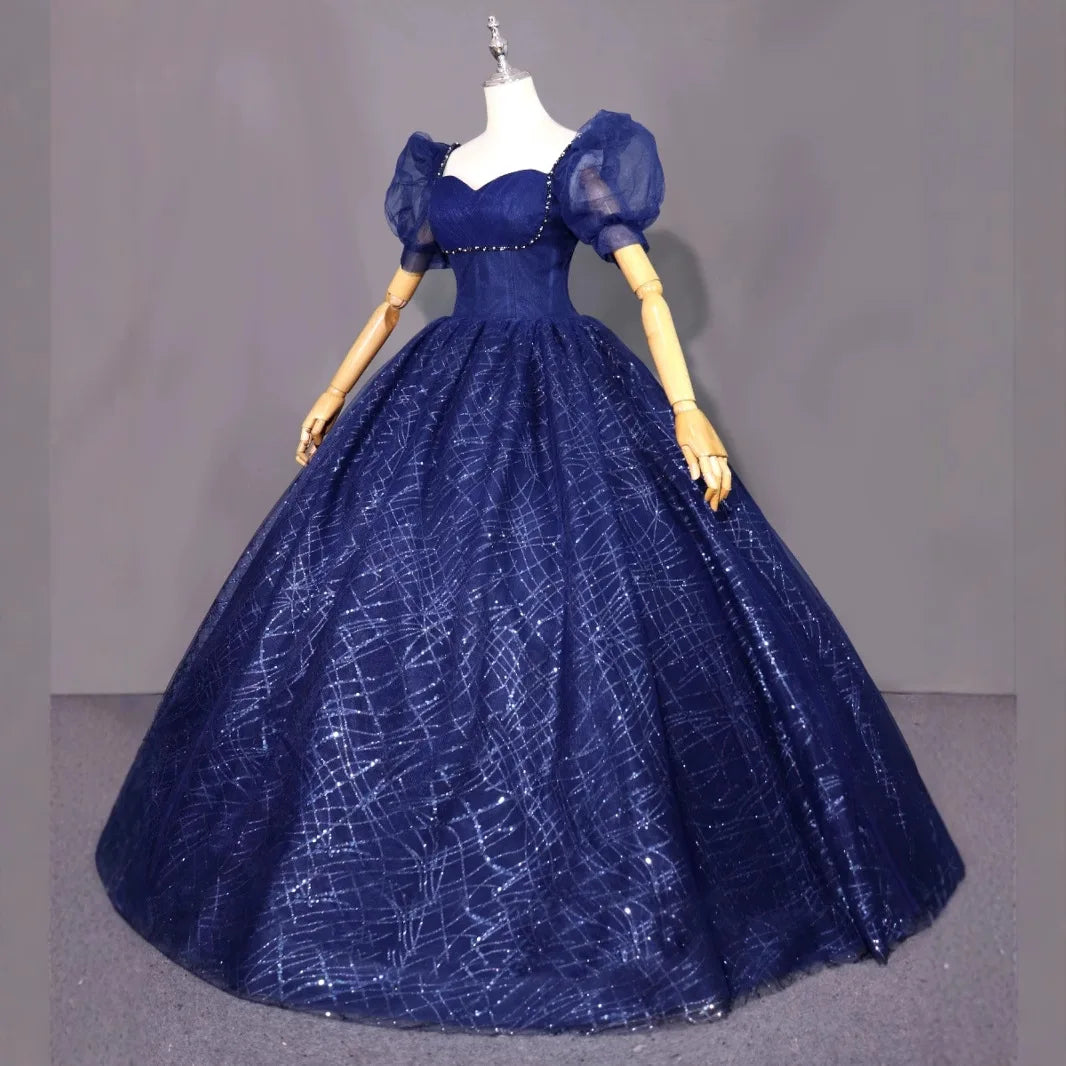 Sparking Puff Short Sleeves Evening Dress