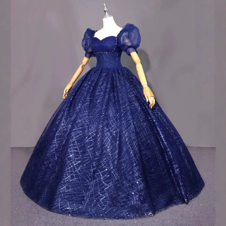 Sparking Puff Short Sleeves Evening Dress