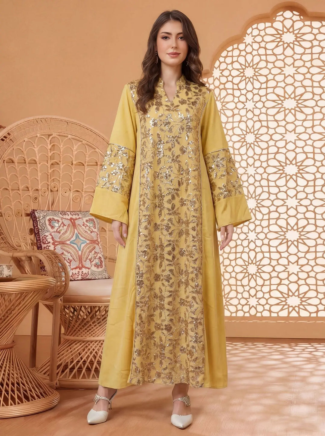 Sweet Embroidered Long Kaftan Dress