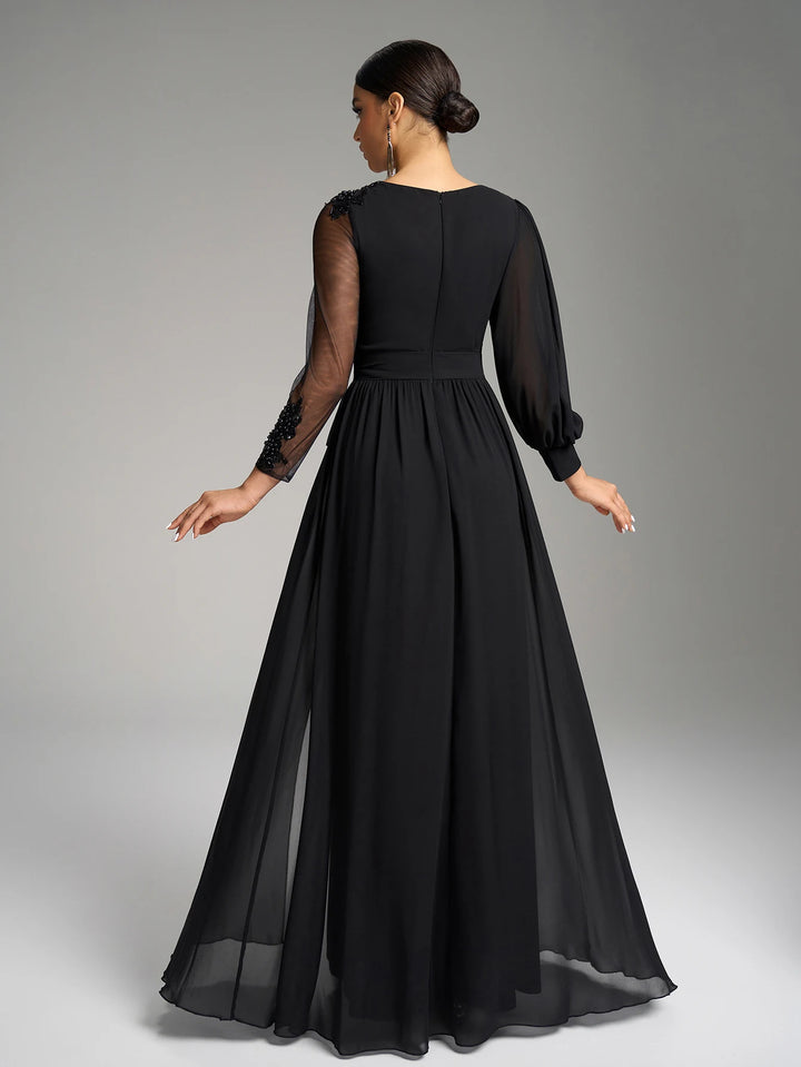 Asymmetrical Lantern Sleeves Evening Dress