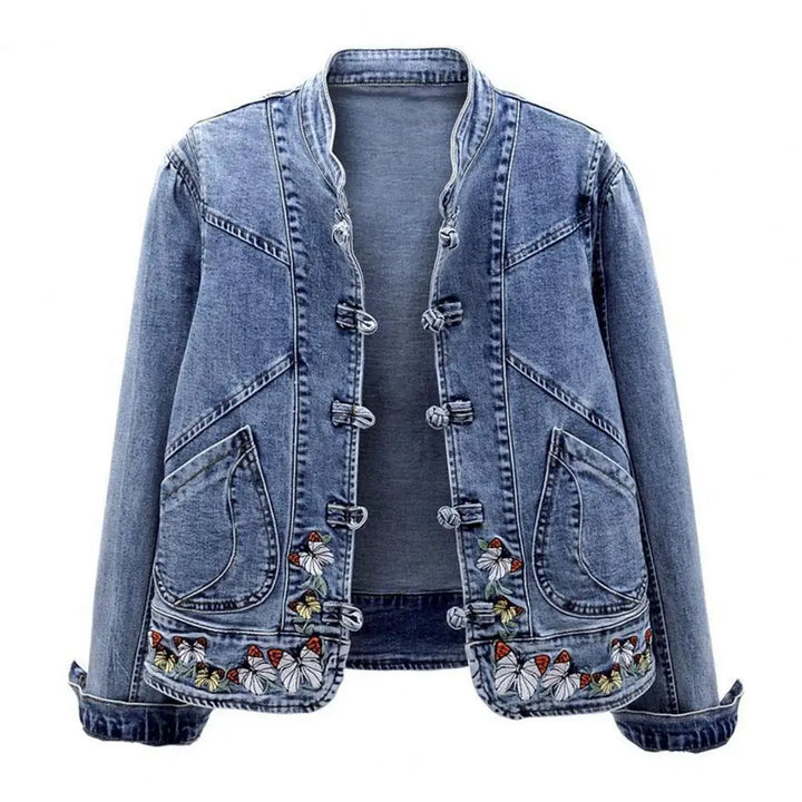 Refined Butterfly Embroidered Denim Jeans Jacket