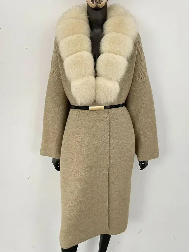 Alluring Detachable Real Fur Collar Coat