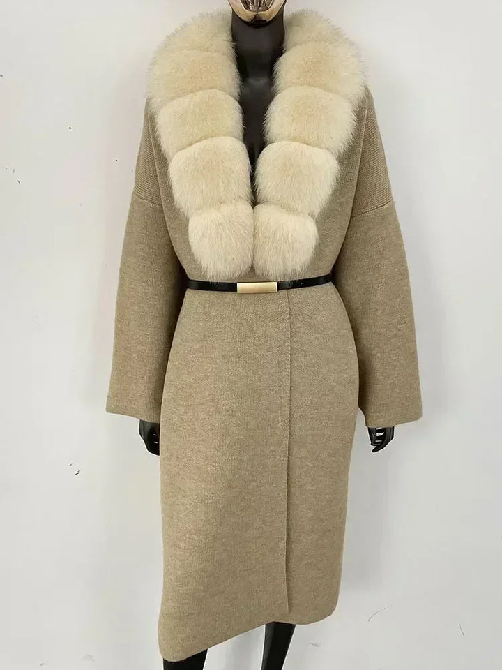 Alluring Detachable Real Fur Collar Coat