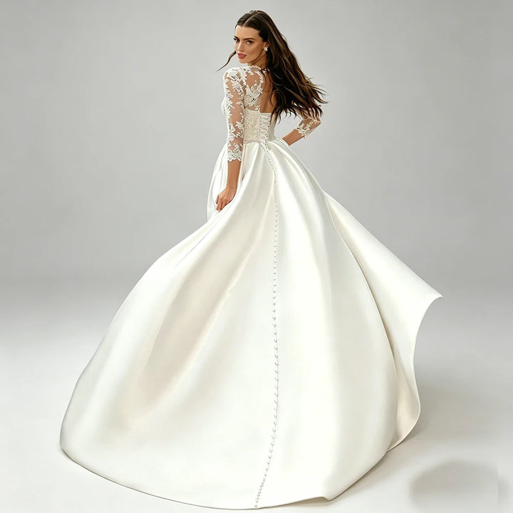 Elegant Pockets Illusion Wedding Gown