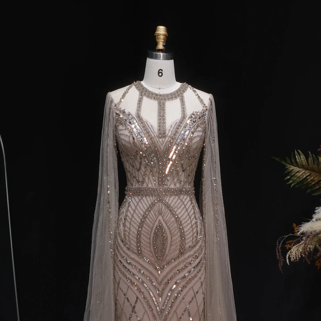 Exquisite Cape Sleeves Arabian Evening Gown