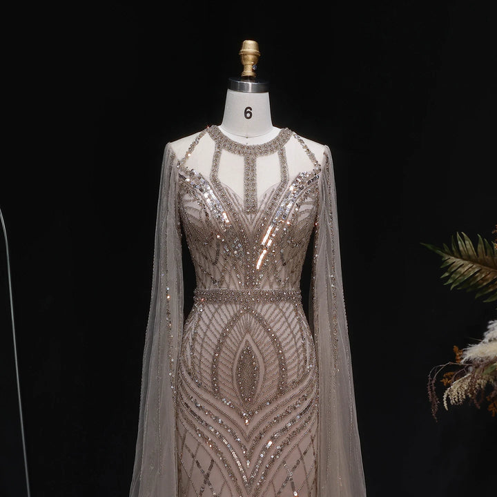 Exquisite Cape Sleeves Arabian Evening Gown