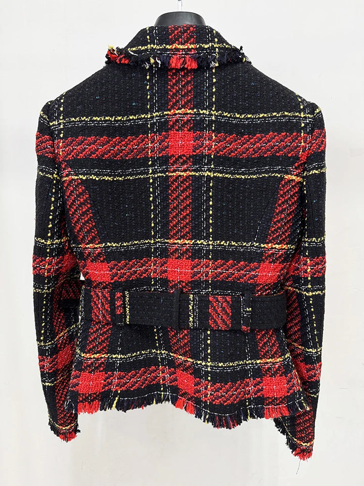 Premium Plaid Tweed Slim Blazer Jacket