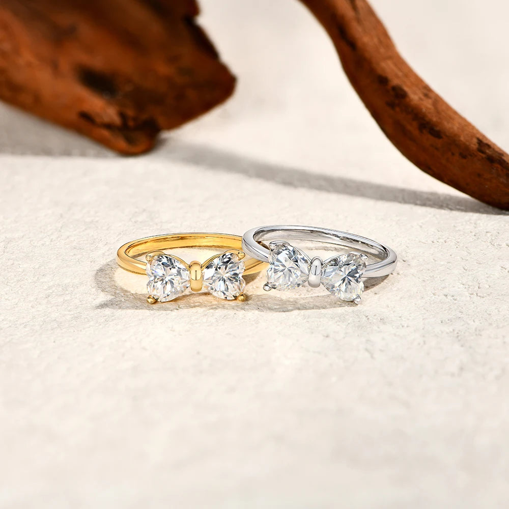 Stunning Heart Bowknot Moissanite Ring