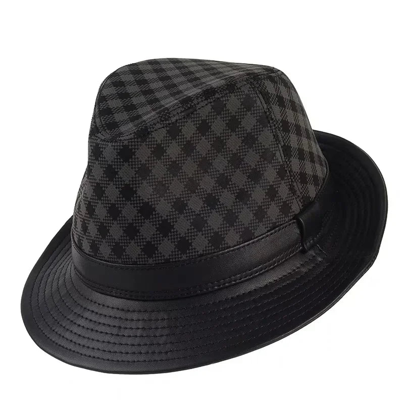 Stylish Black Geometry Real Leather Hat