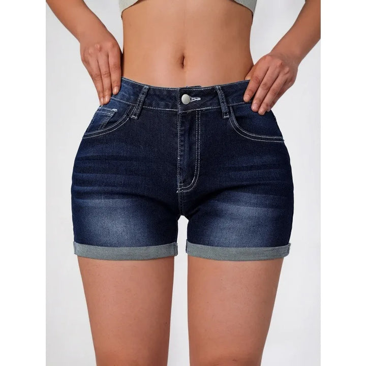 Versatile Elastic Waist Denim Shorts