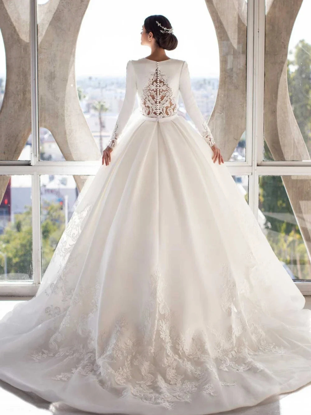 Graceful Appliqued Satin Wedding Dress