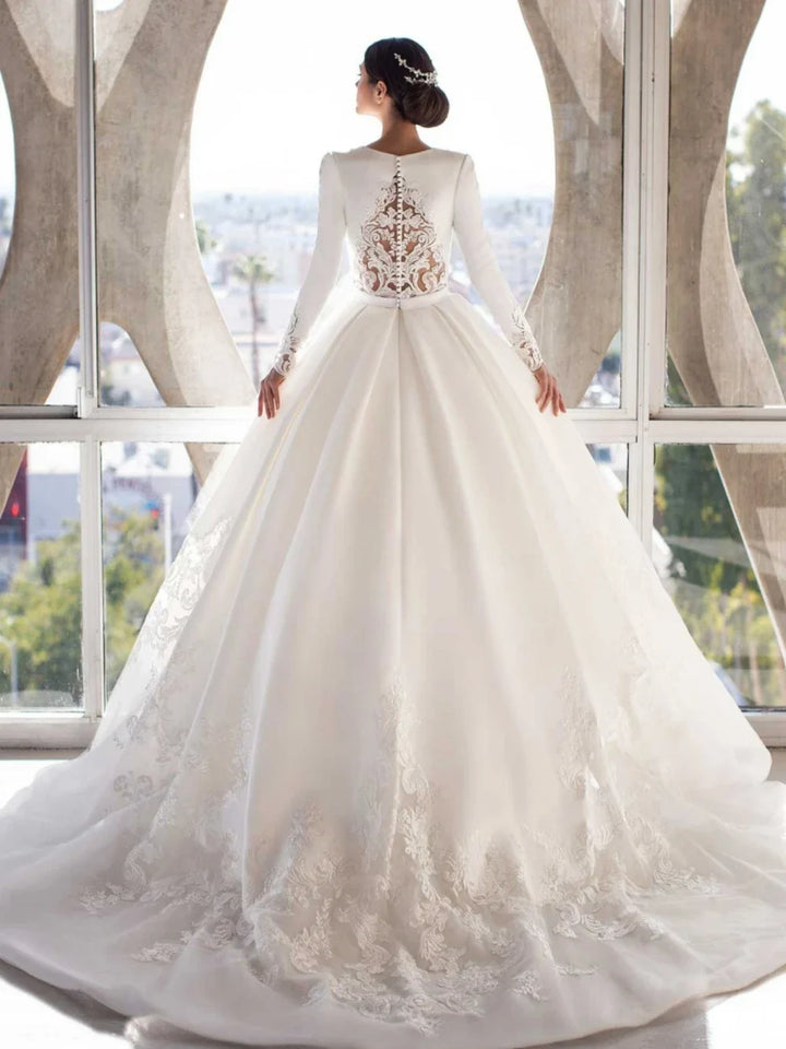 Graceful Appliqued Satin Wedding Dress