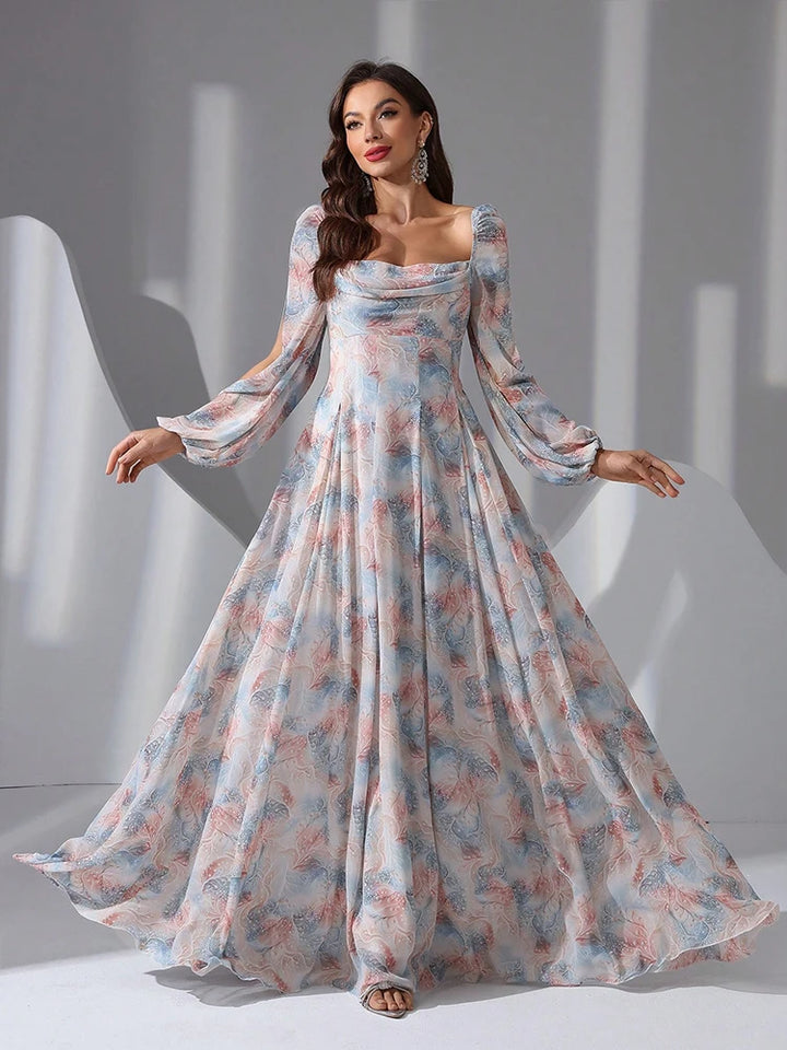 Beautiful Floral Printed Evening Gown