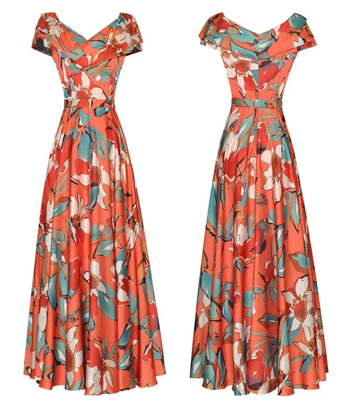 Ruffles Floral-Print Formal Dress