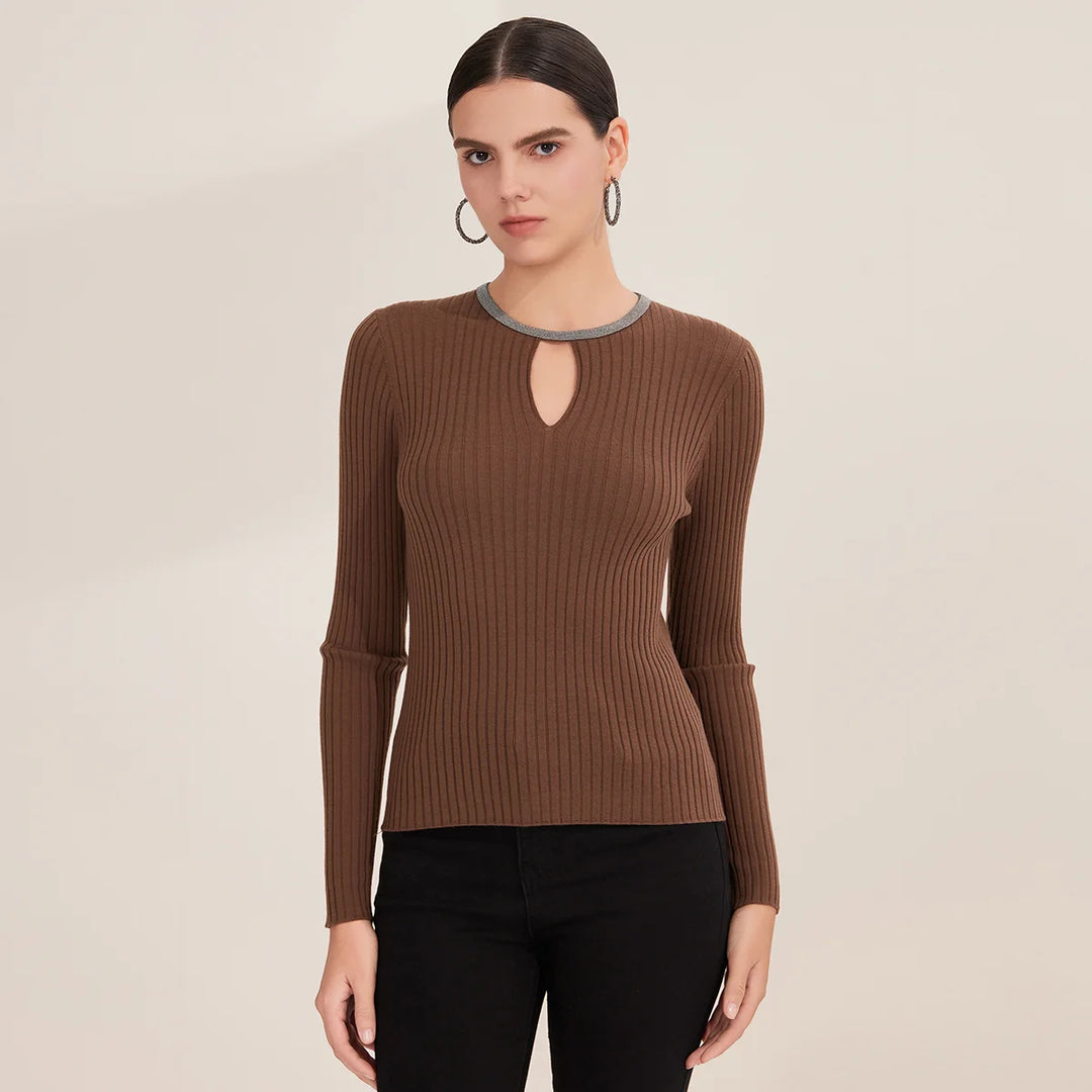 Luxurious Wool Ribbed Long Sleeve Jumper
