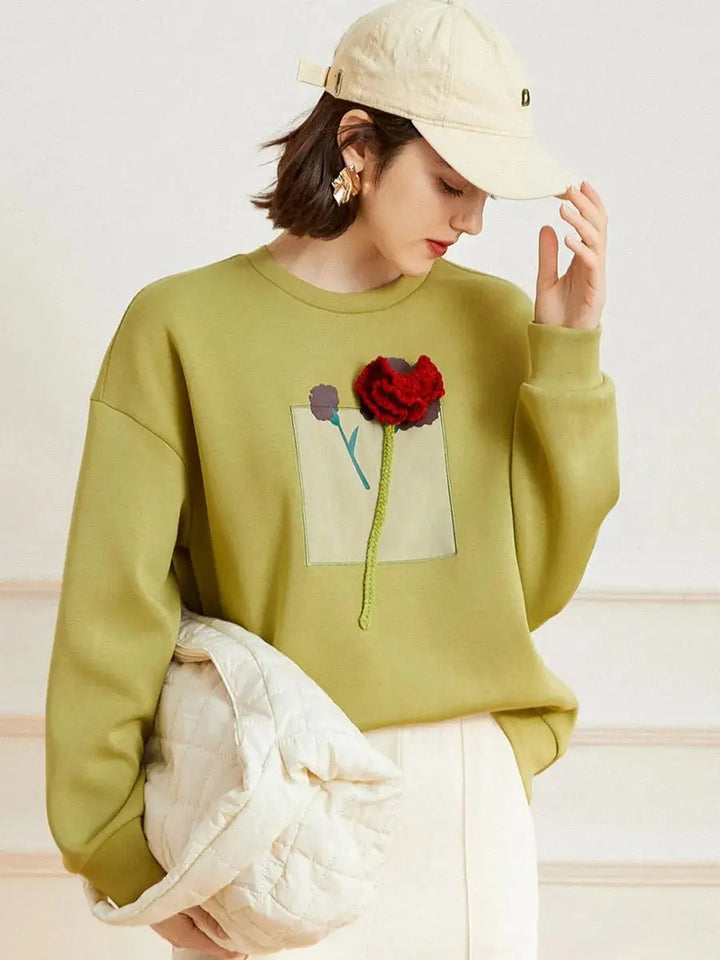 Drop Shoulder 3D Flower Sweatshirt