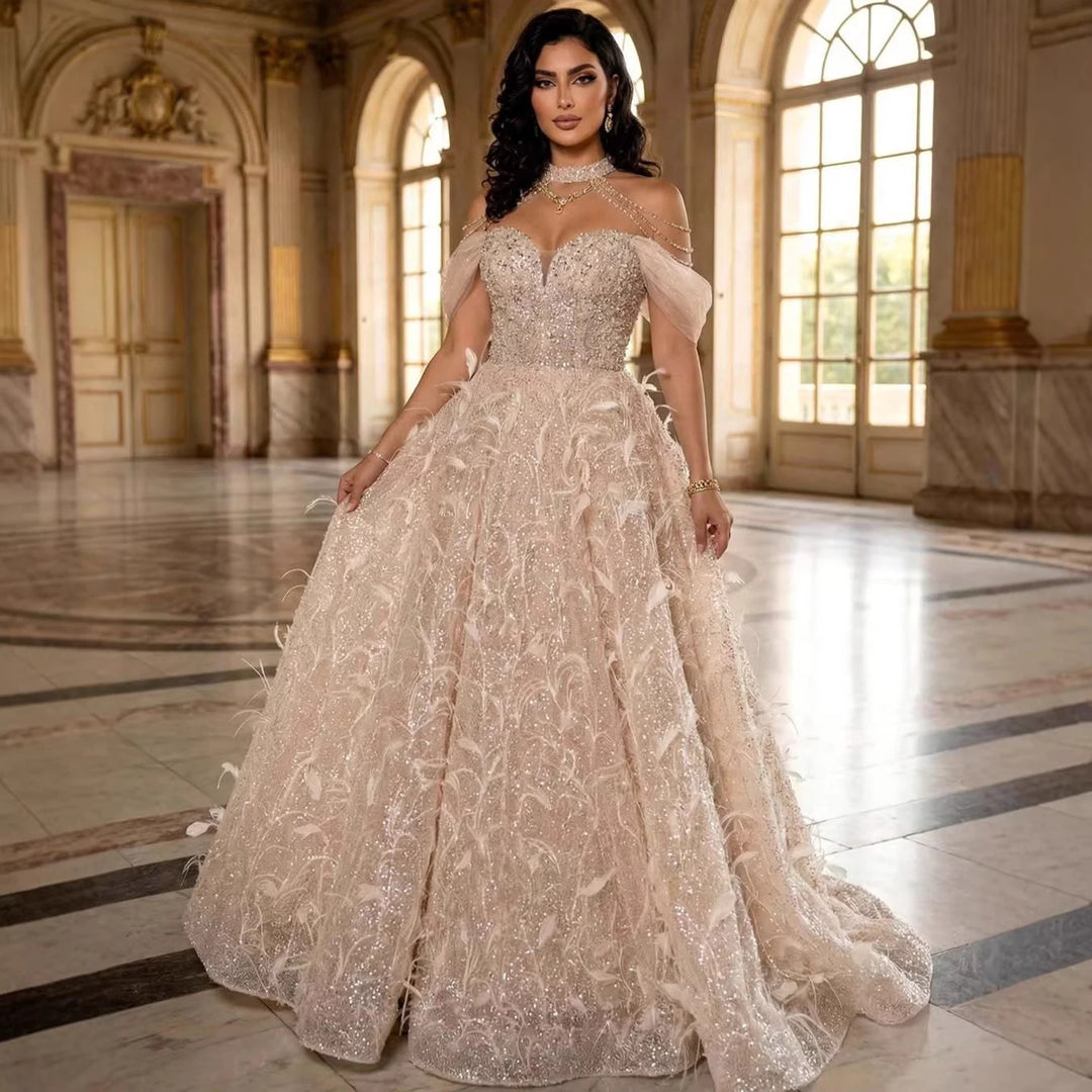 Lovely 3D Flower Beaded Evening Gown