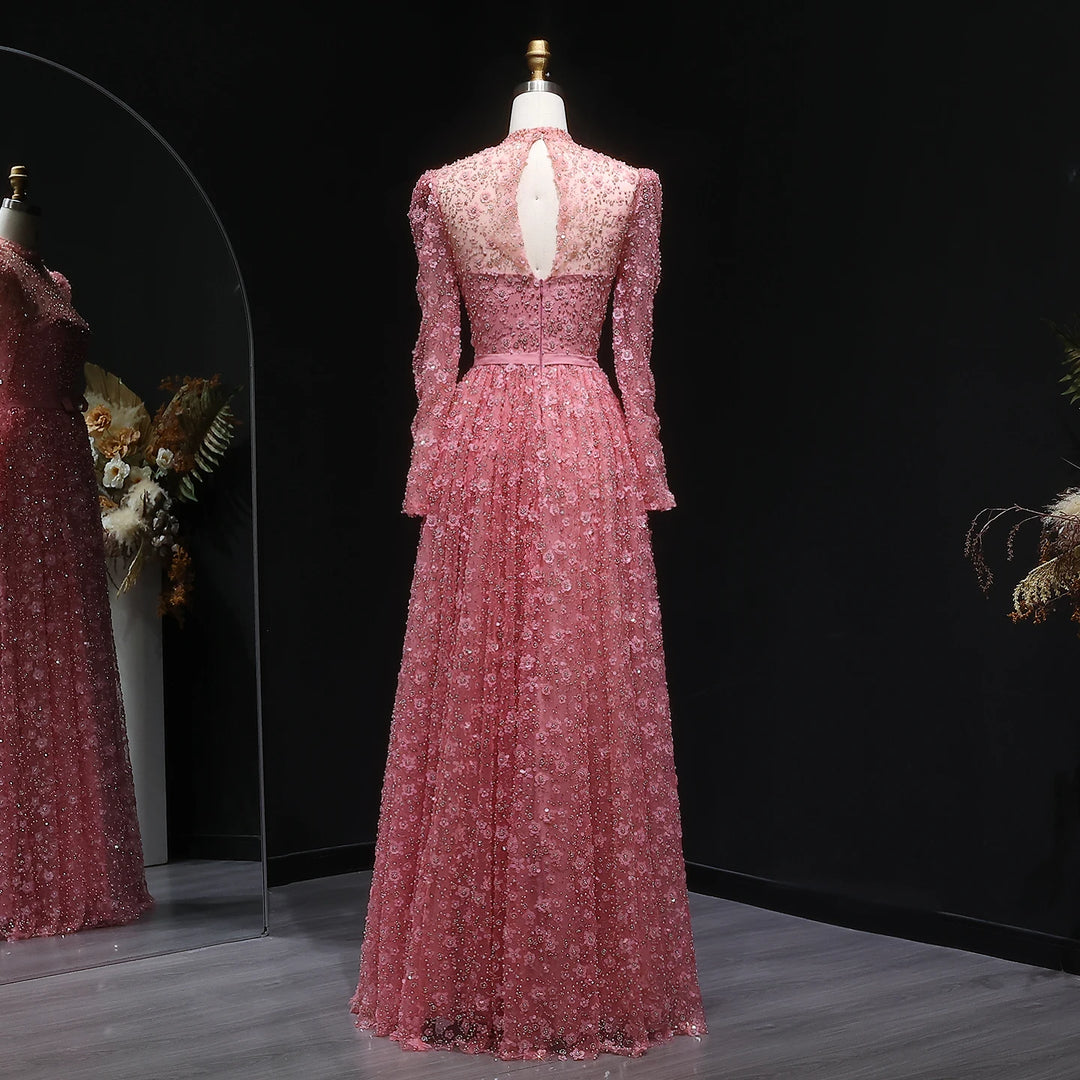 Charming 3D Floral High Neck Formal Gown