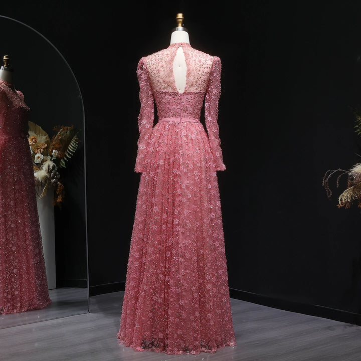 Charming 3D Floral High Neck Formal Gown