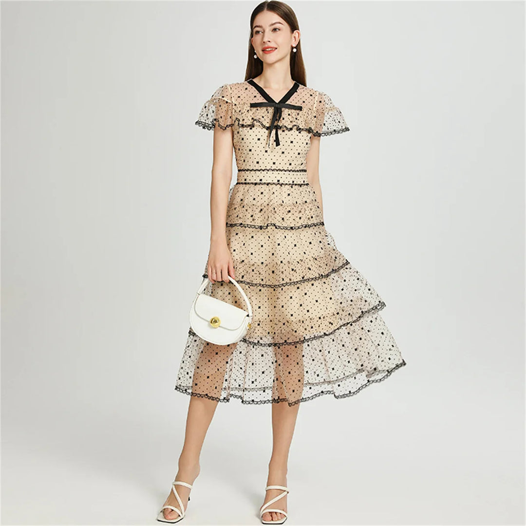 Mesh Sweet Polka Dot Formal Dress