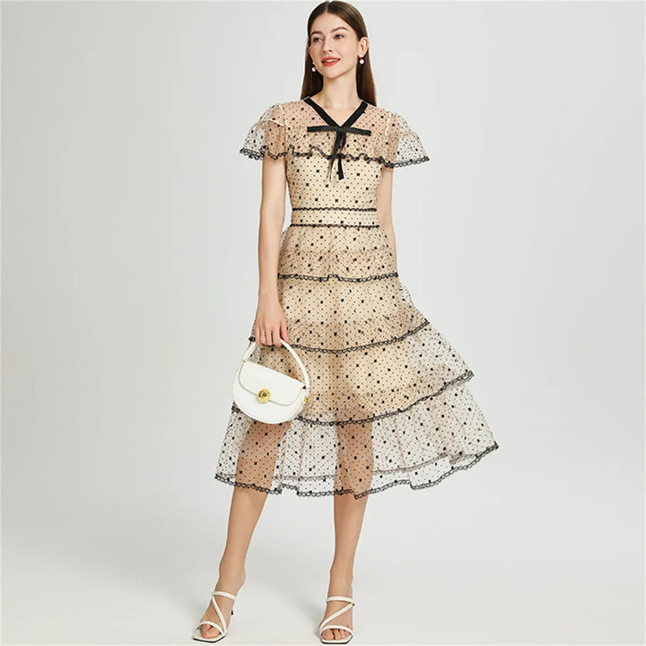 Mesh Sweet Polka Dot Formal Dress