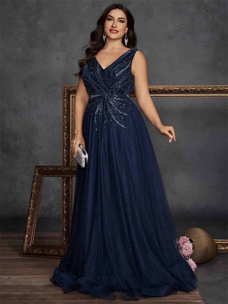 Elegant Sequin Plus Size Evening Gown