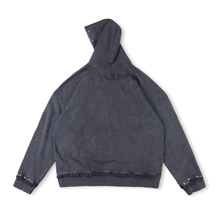 Rivet Washed Zipper Hooded Jacket