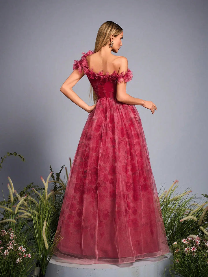 Chic Mesh One Shoulder Evening Party Dress