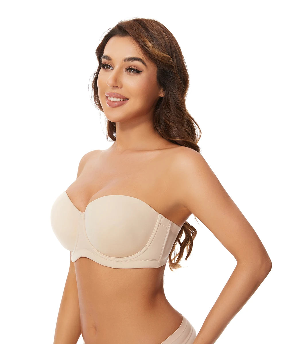 Nude beige lightly padded push-up bra with underwire cups and smooth band