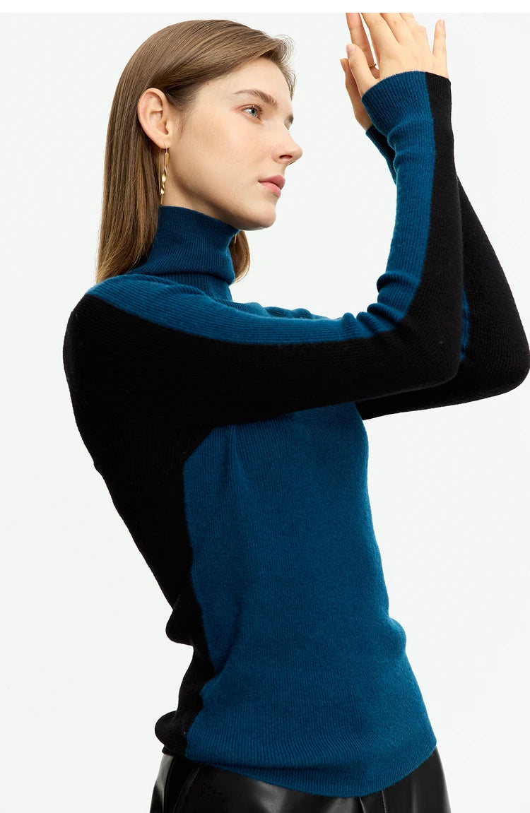 Double Sided Color Contrast Women's Turtleneck Sweater