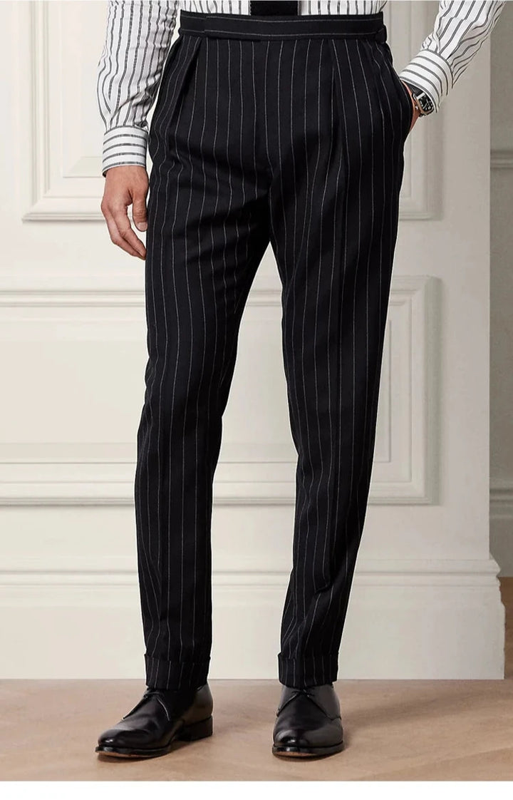 Classic British Stripe Wool Pants