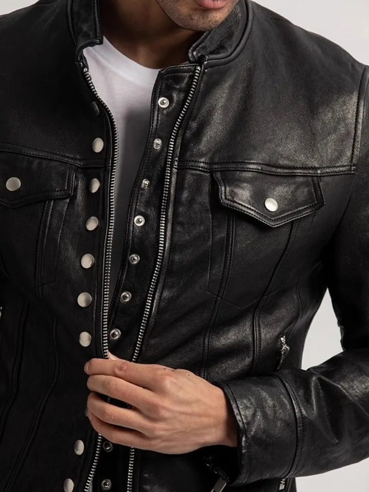 Stylish Punk Stand Collar Slim Biker Jacket