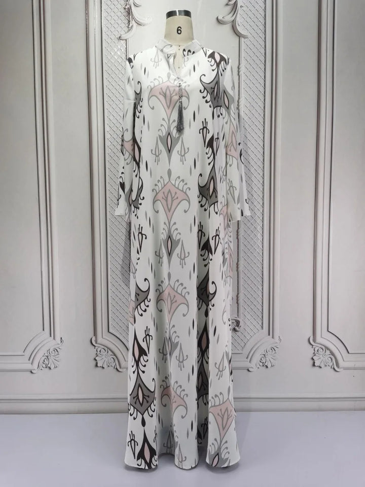 Elegant Printed Tassel Abaya Dress