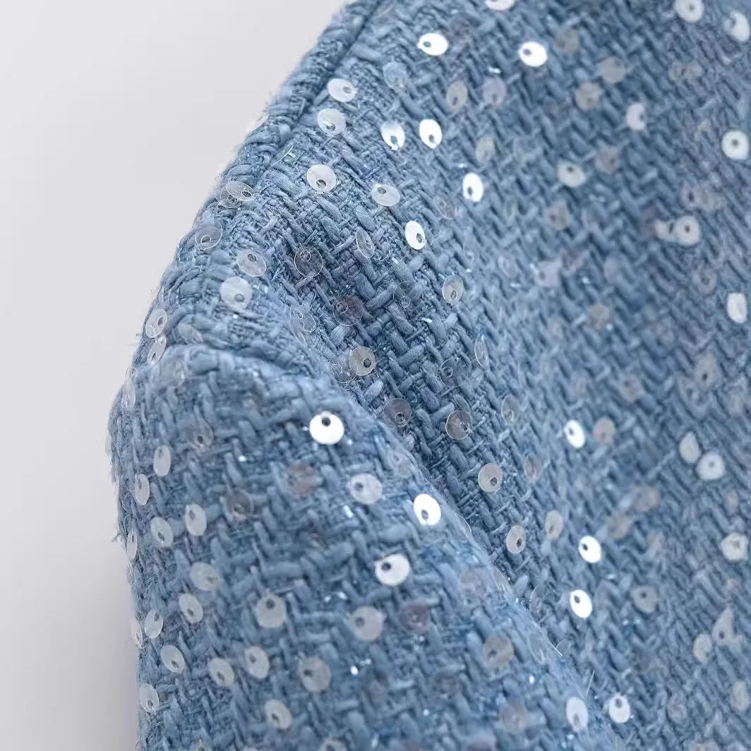 Modern Crewneck Tweed Short Coat