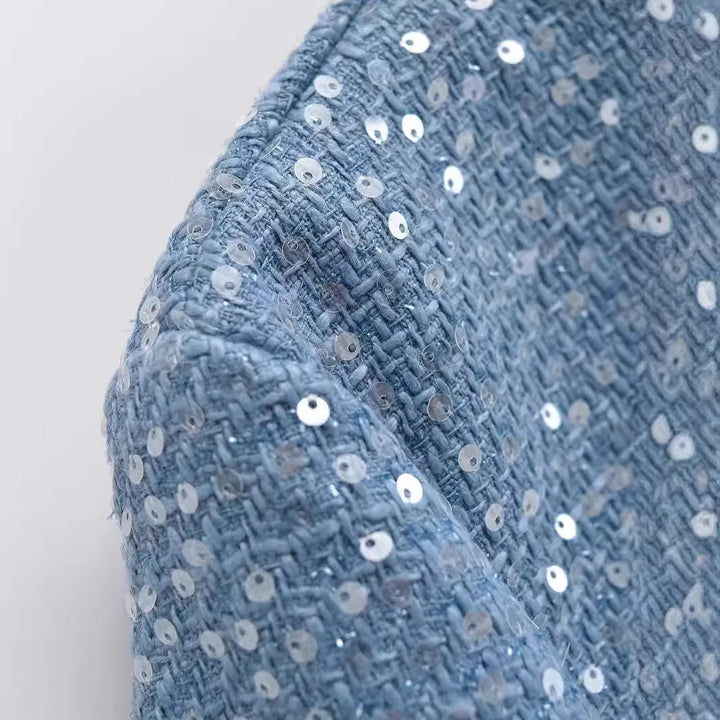 Modern Crewneck Tweed Short Coat