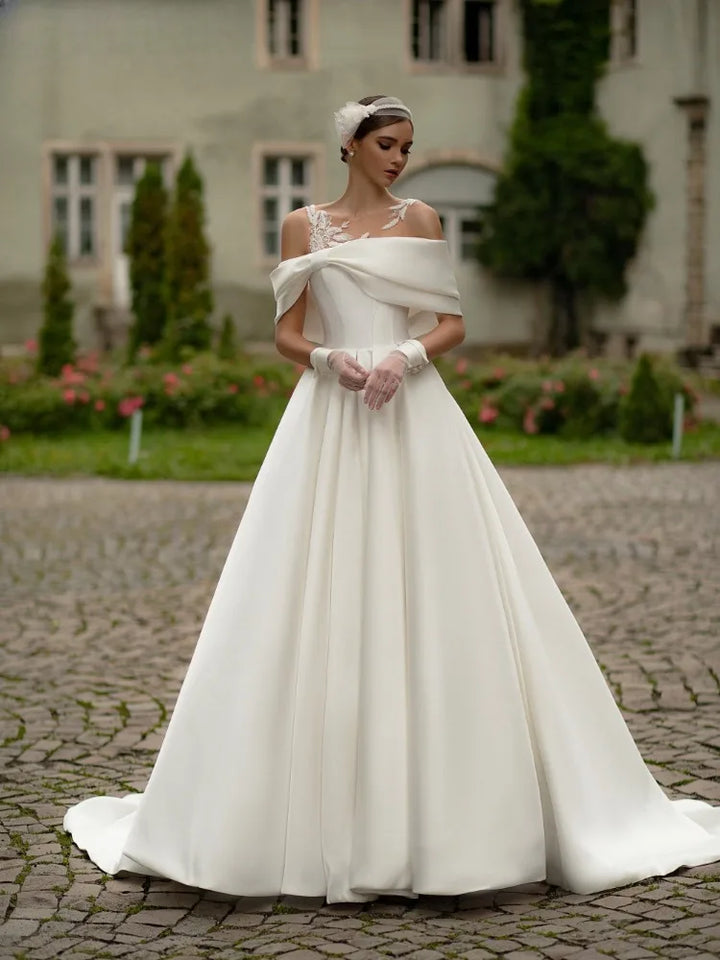 Off Shoulder Sheer A-Line Bridal Gown