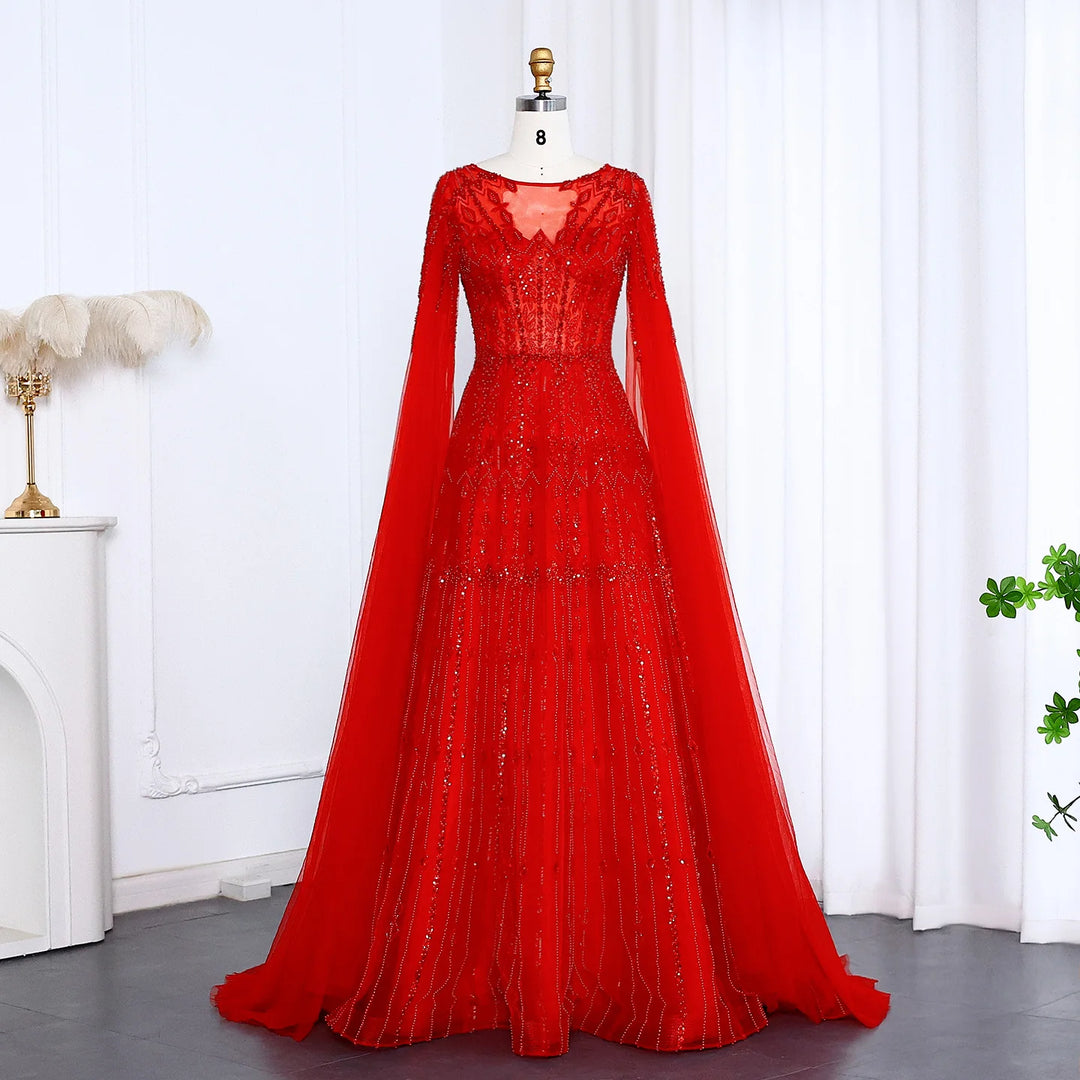 Glamorous Cape Sleeves Arabic A-Line Dress