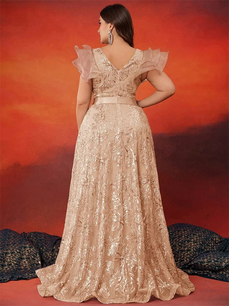 Sophisticated V-Neck Plus Size Women's Gown