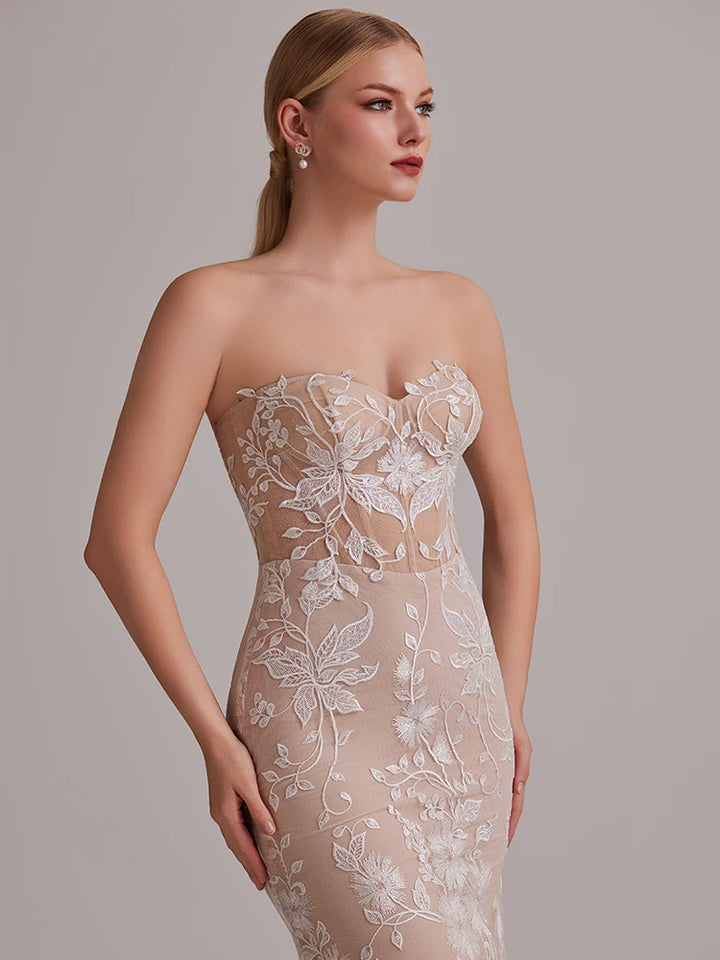 Exquisite Embroidered Floral Lace Wedding Dress